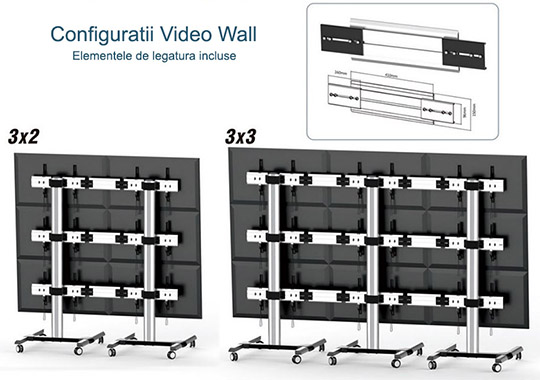 Stand Universal Mobil Pentru Video Wall GBC LVS01-346FW - Triple Display