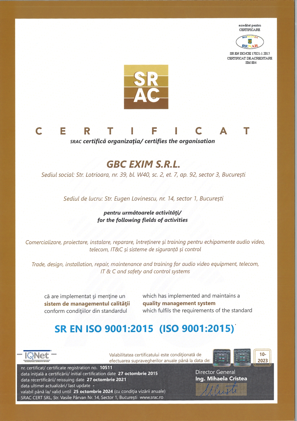 Certificare SR EN ISO 9001:2015