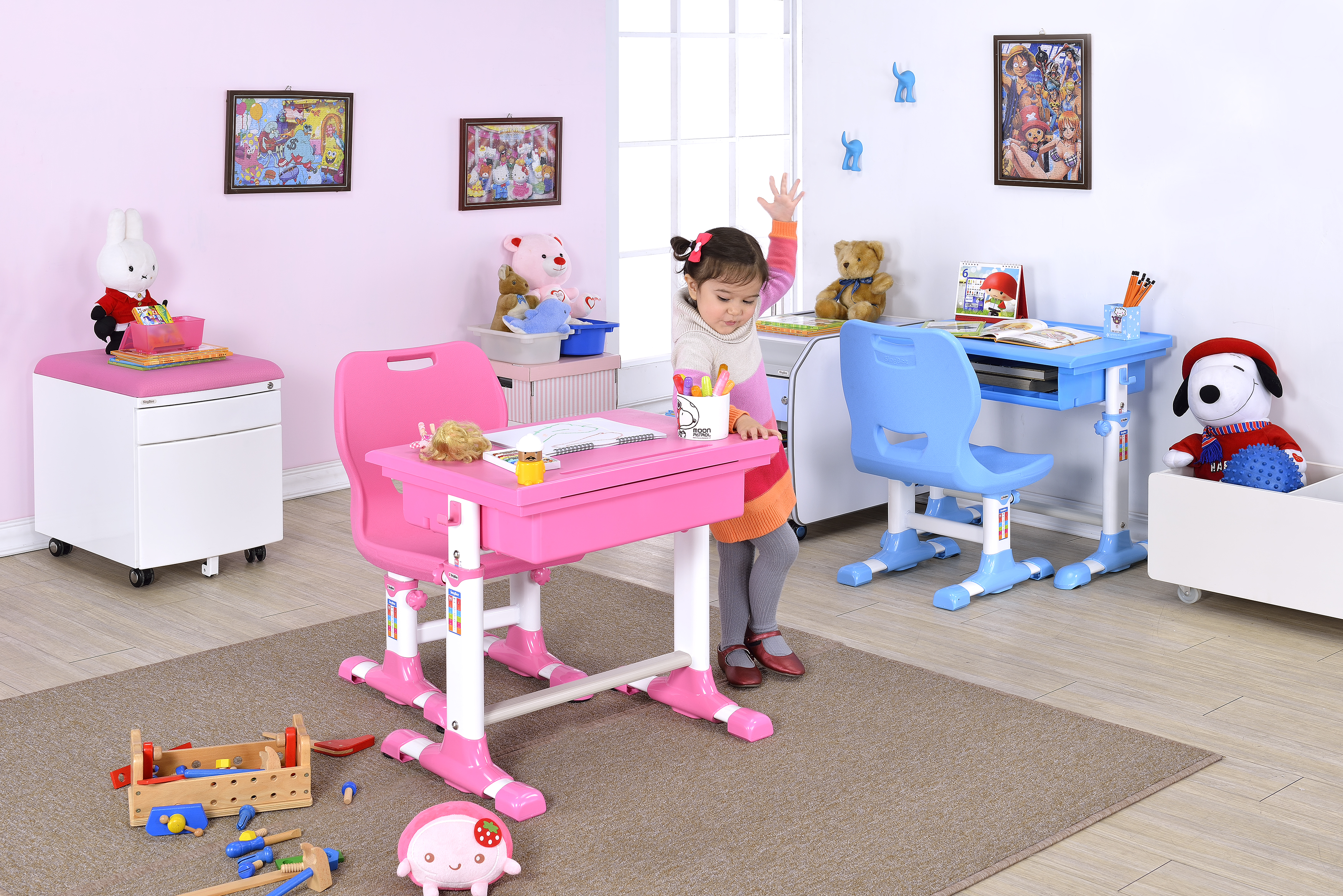 Set birou si scaun copii SingBee Student Desk ST-A-PK albastru camera copilului